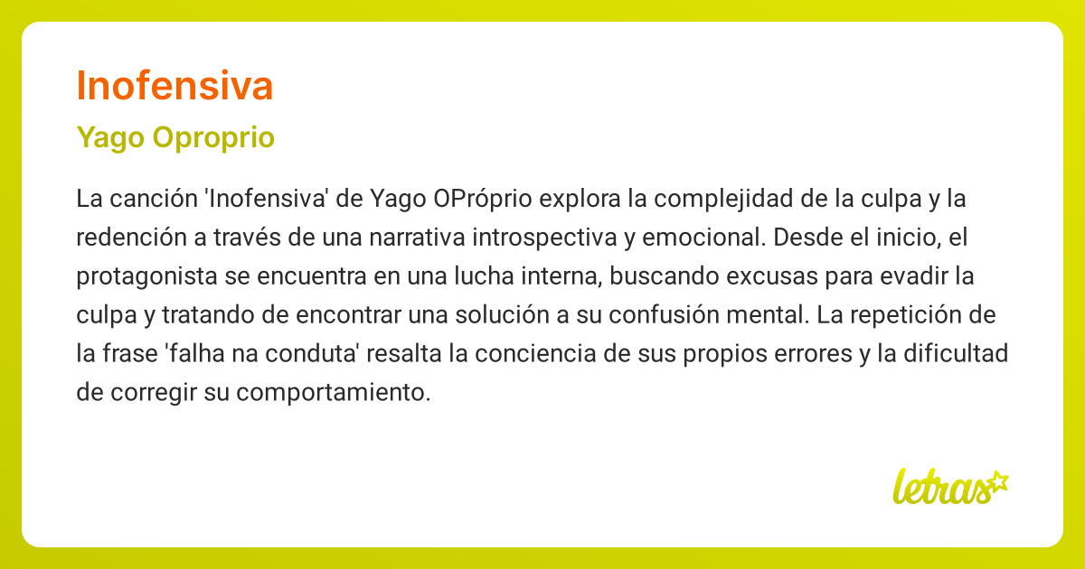 Significado de la canción INOFENSIVA (Yago Oproprio) - LETRAS.COM