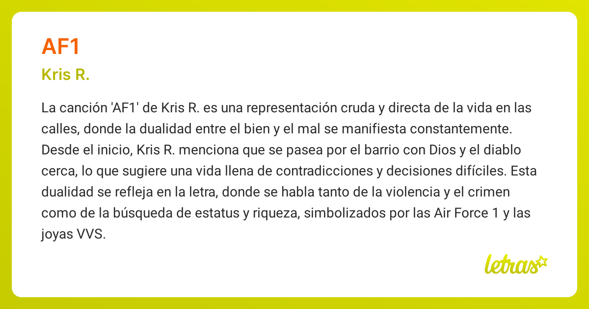 Significado de la canción AF1 (Kris R.) - LETRAS.COM