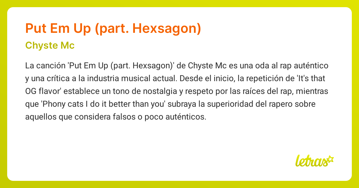 Significado de la canción PUT EM UP (PART. HEXSAGON) (Chyste Mc ...