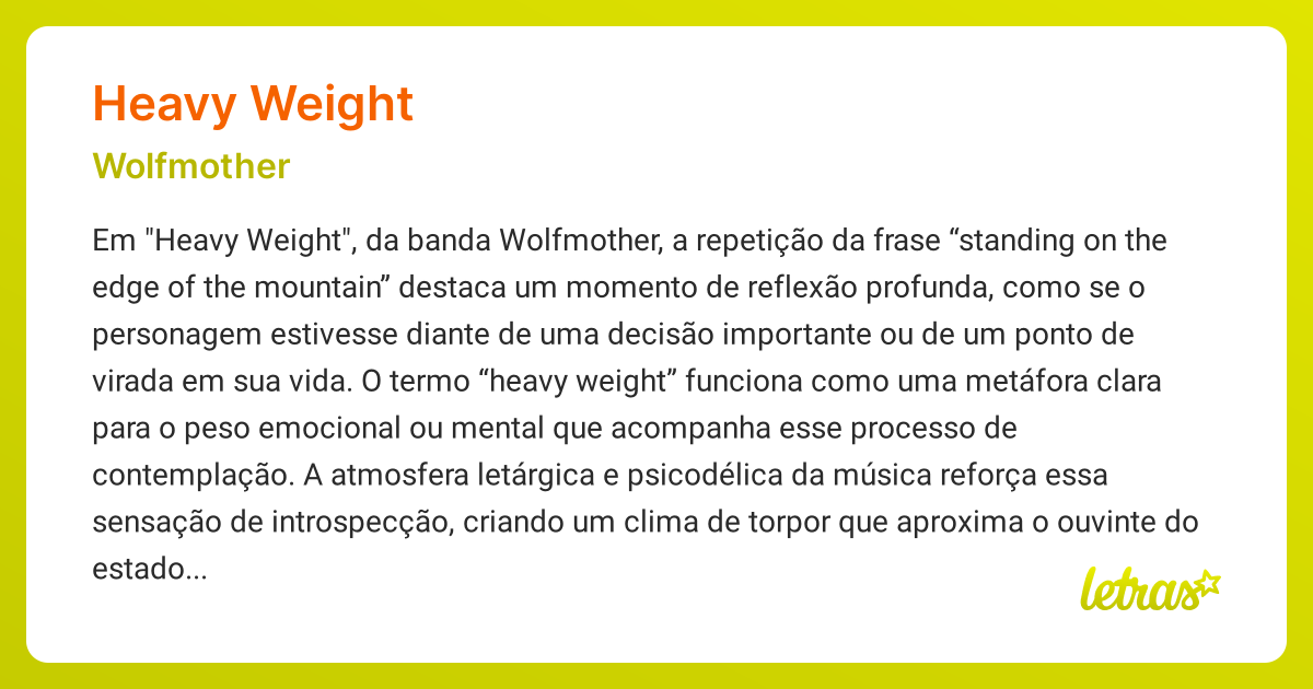 Significado da música HEAVY WEIGHT (Wolfmother) - LETRAS.MUS.BR