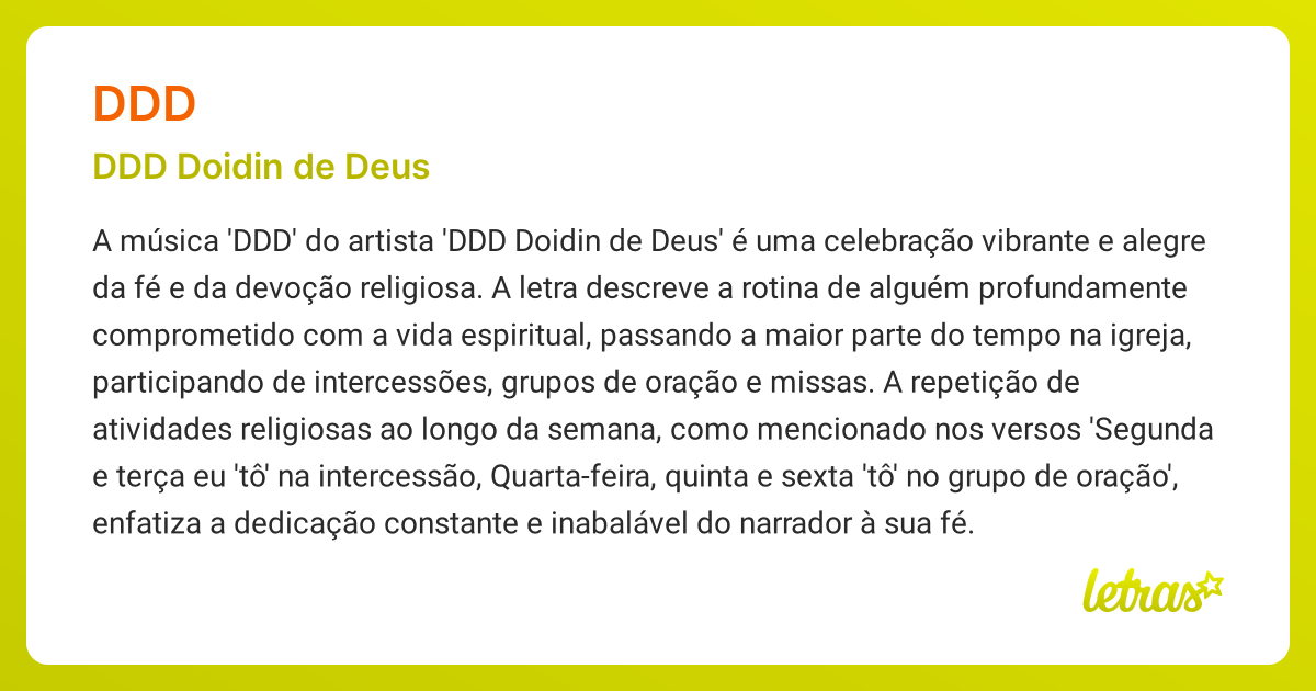 Significado da música DDD (DDD Doidin de Deus) - LETRAS.MUS.BR