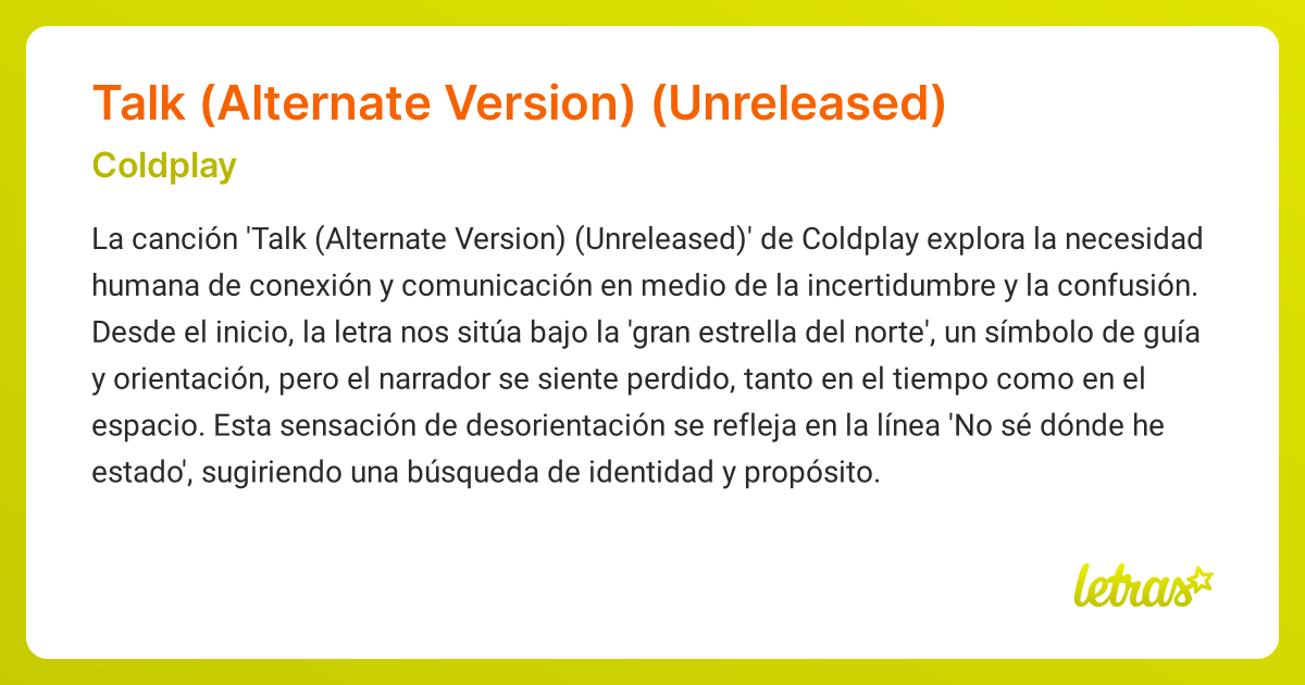 Significado de la canción Talk (Alternate Version) (Unreleased
