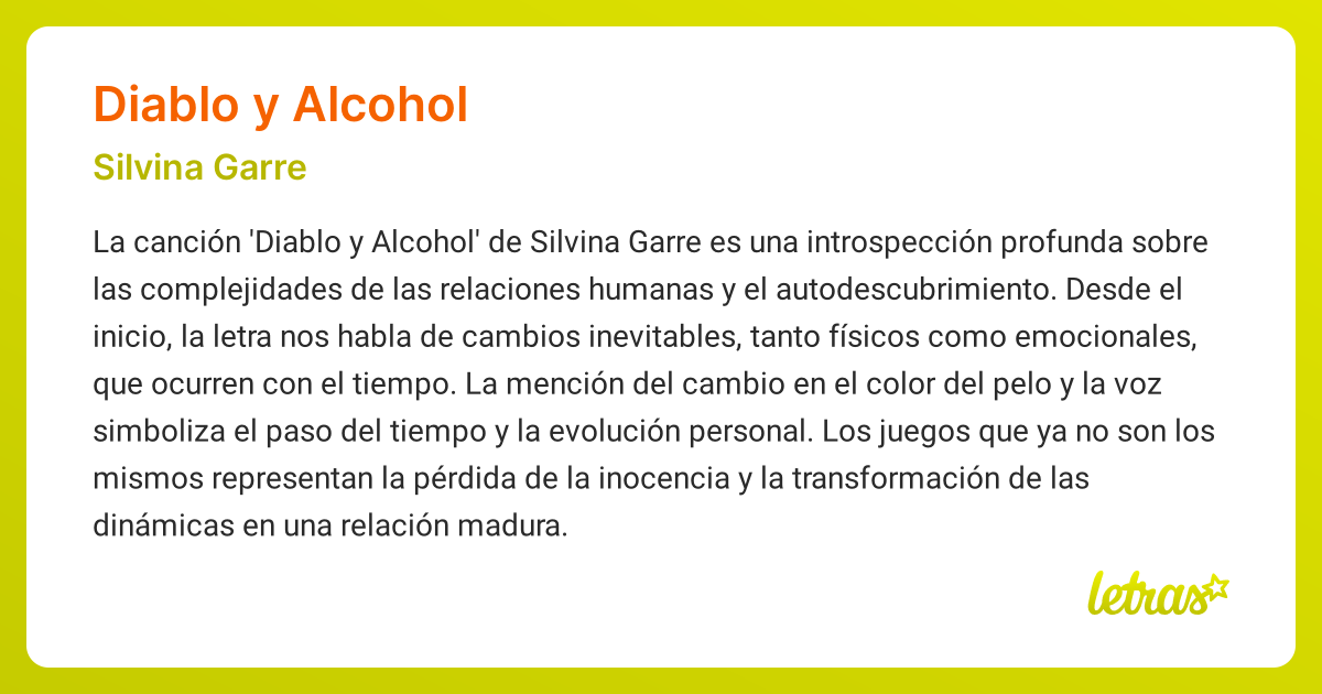 Significado de la canción DIABLO Y ALCOHOL (Silvina Garre) - LETRAS.COM