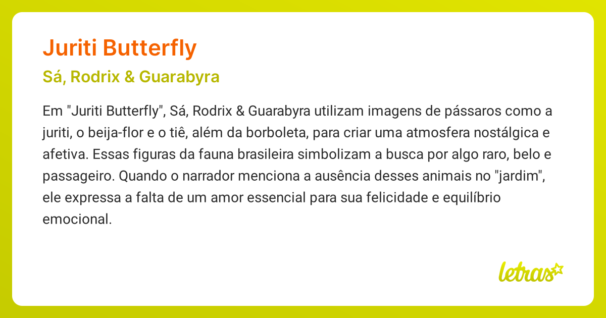 Significado da música JURITI BUTTERFLY (Sá, Rodrix & Guarabyra ...