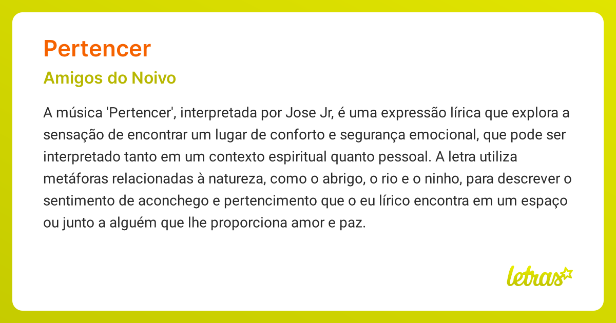 Significado da música PERTENCER (Amigos do Noivo) - LETRAS.MUS.BR