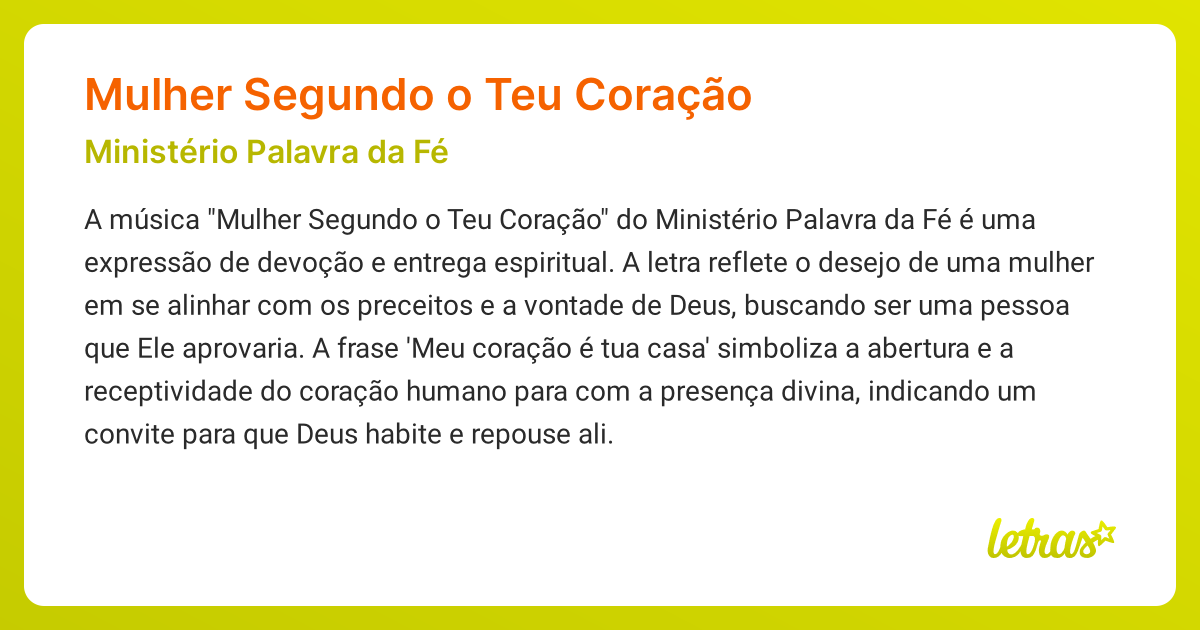 Significado da música MULHER SEGUNDO O TEU CORAÇÃO (Ministério Palavra ...
