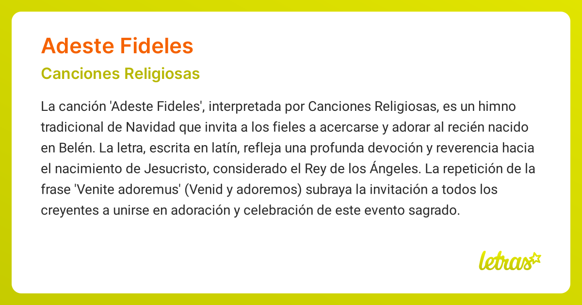 Significado de la canción ADESTE FIDELES (Canciones Religiosas ...