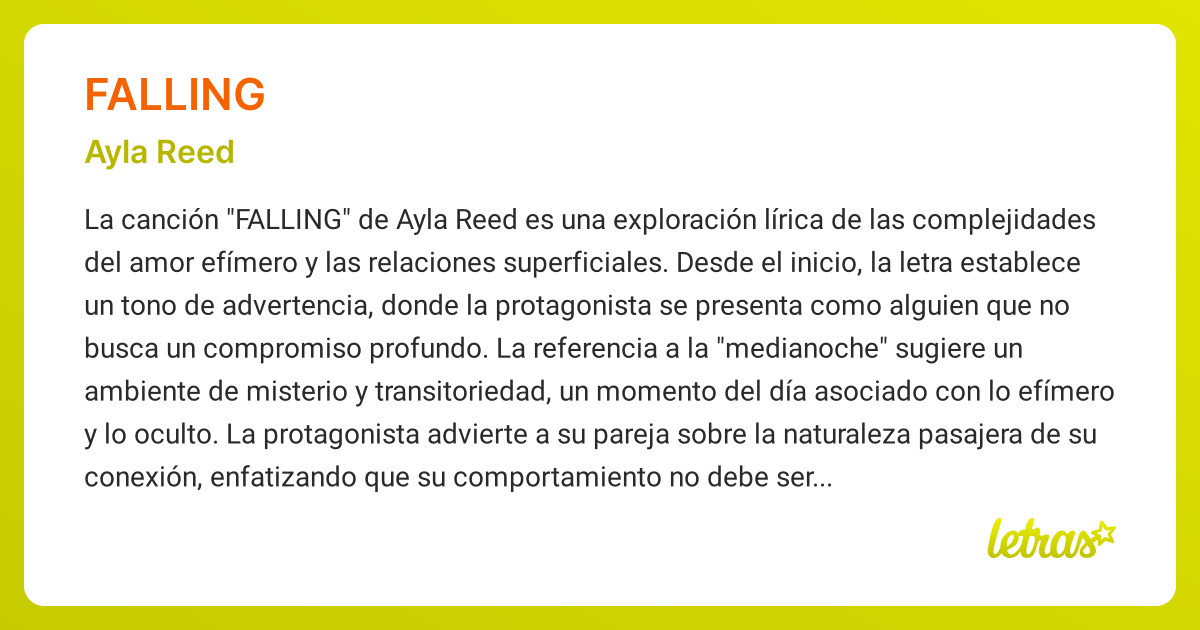 Significado de la canción FALLING (Ayla Reed) - LETRAS.COM