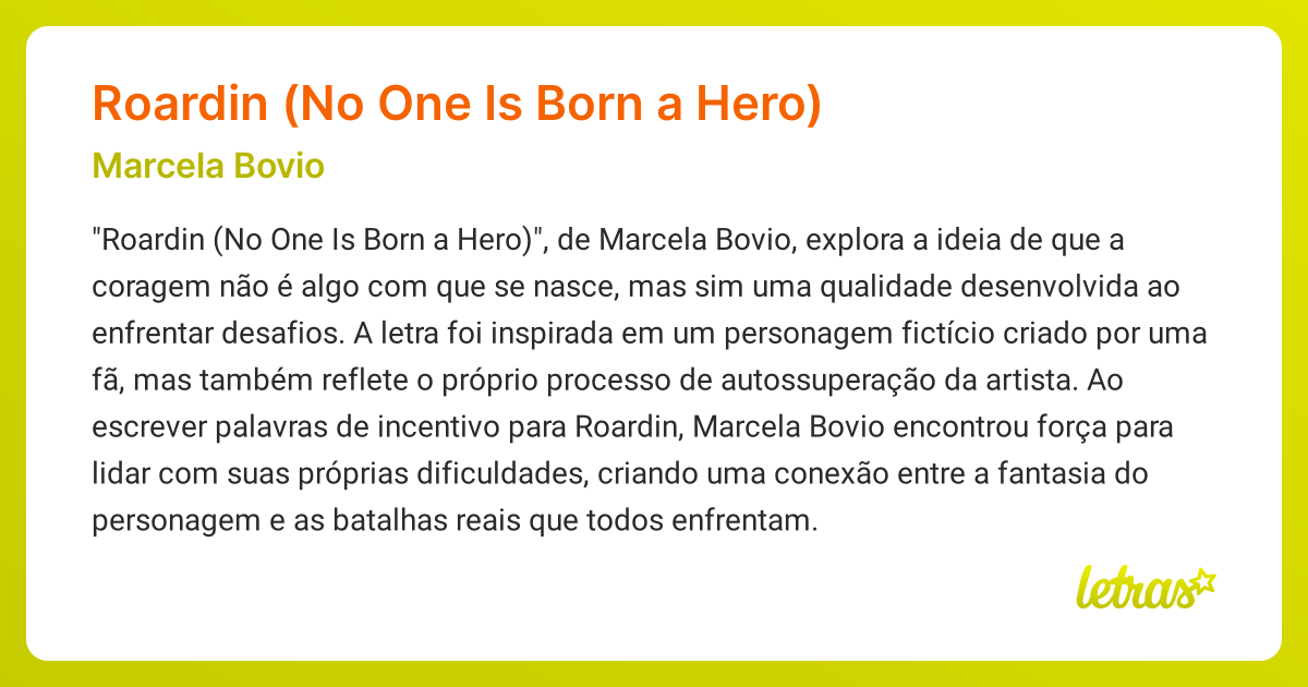 Significado da música Roardin (No One Is Born a Hero) (Marcela Bovio ...