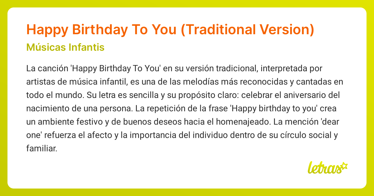 Significado de la canción Happy Birthday To You (Traditional Version ...