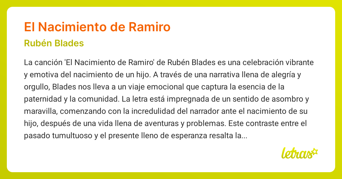 Significado de la canción EL NACIMIENTO DE RAMIRO (Rubén Blades ...
