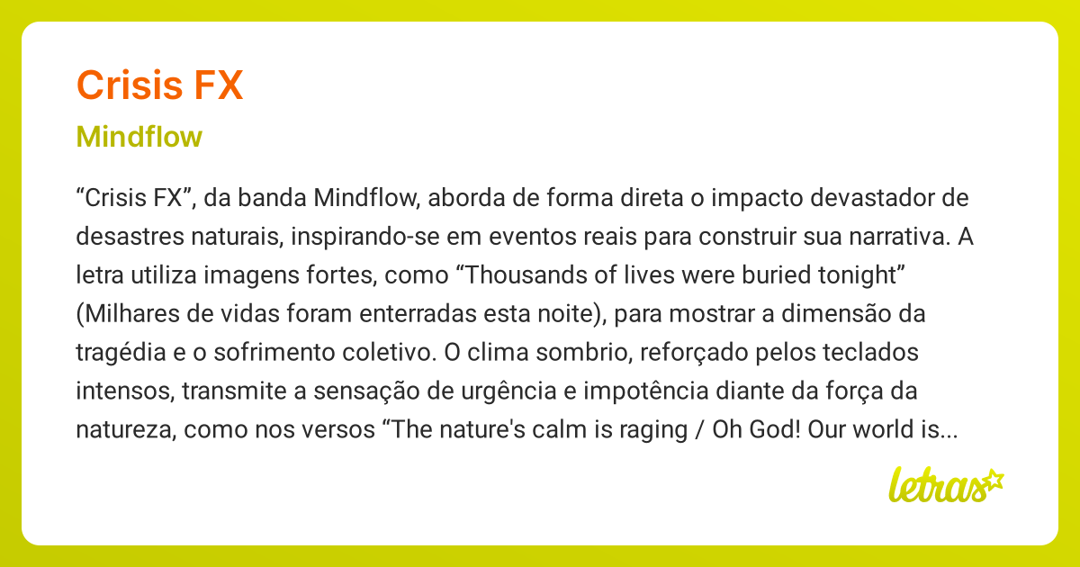 Significado da música CRISIS FX (Mindflow) - LETRAS.MUS.BR