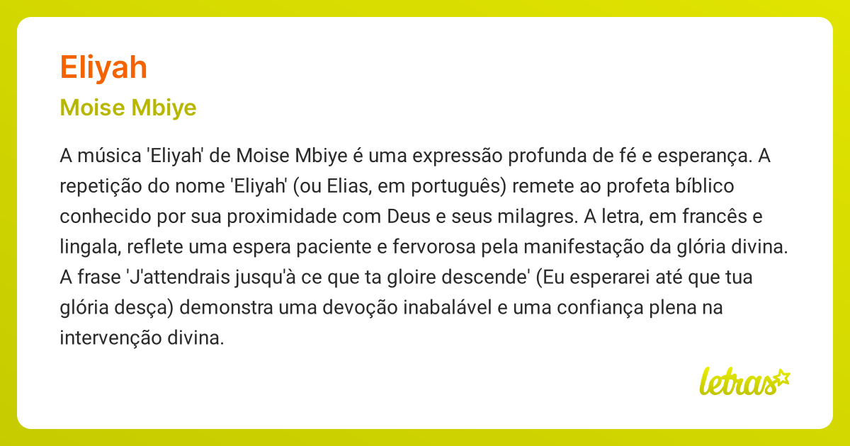 Significado da música ELIYAH (Moise Mbiye) - LETRAS.MUS.BR