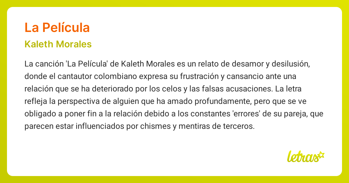 Significado de la canción LA PELÍCULA (Kaleth Morales) - LETRAS.COM