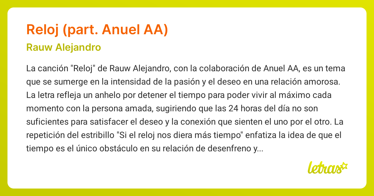 Significado de la cancion RELOJ PART. ANUEL AA Rauw Alejandro LETRAS.COM