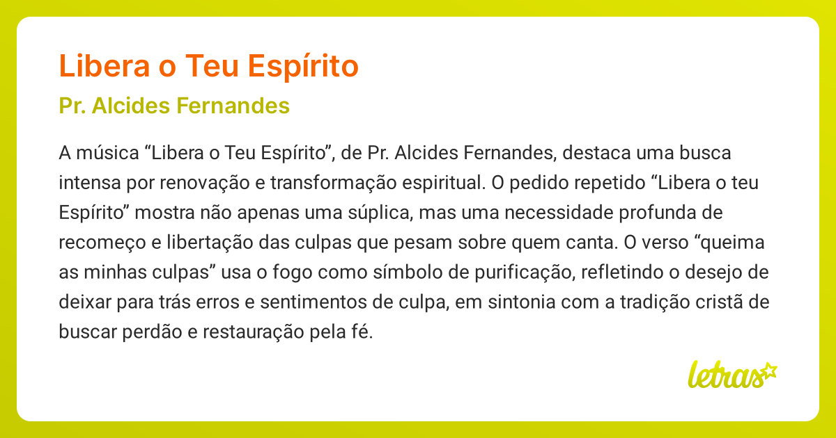 Significado da música LIBERA O TEU ESPÍRITO (Pr. Alcides Fernandes ...