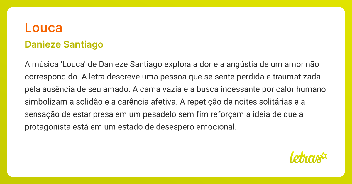 Significado da música LOUCA (Danieze Santiago) - LETRAS.MUS.BR