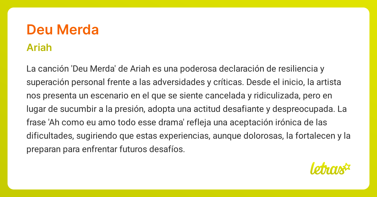 Significado de la canción DEU MERDA (Ariah) - LETRAS.COM