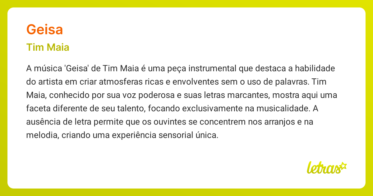 Significado da música GEISA (Tim Maia) - LETRAS.MUS.BR