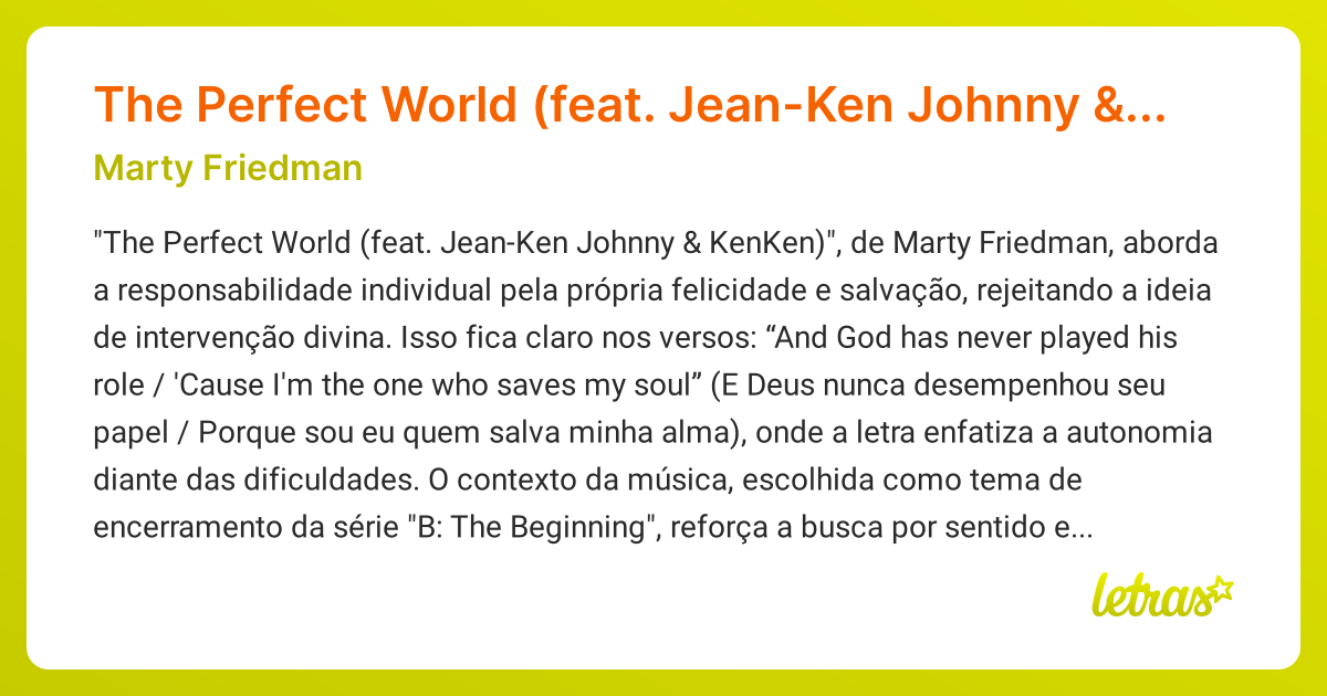 Significado Da Música The Perfect World Feat Jean Ken Johnny Kenken