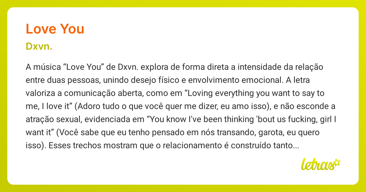 Significado da música LOVE YOU (Dxvn.) - LETRAS.MUS.BR