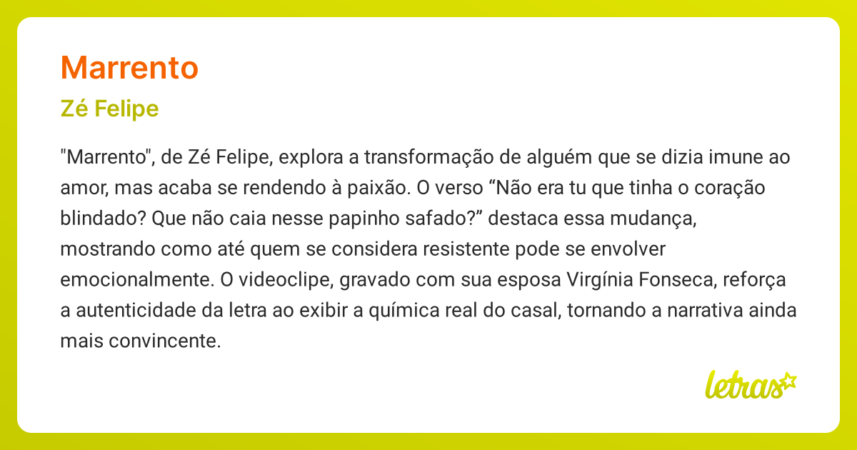 Significado da música MARRENTO (Zé Felipe) - LETRAS.MUS.BR