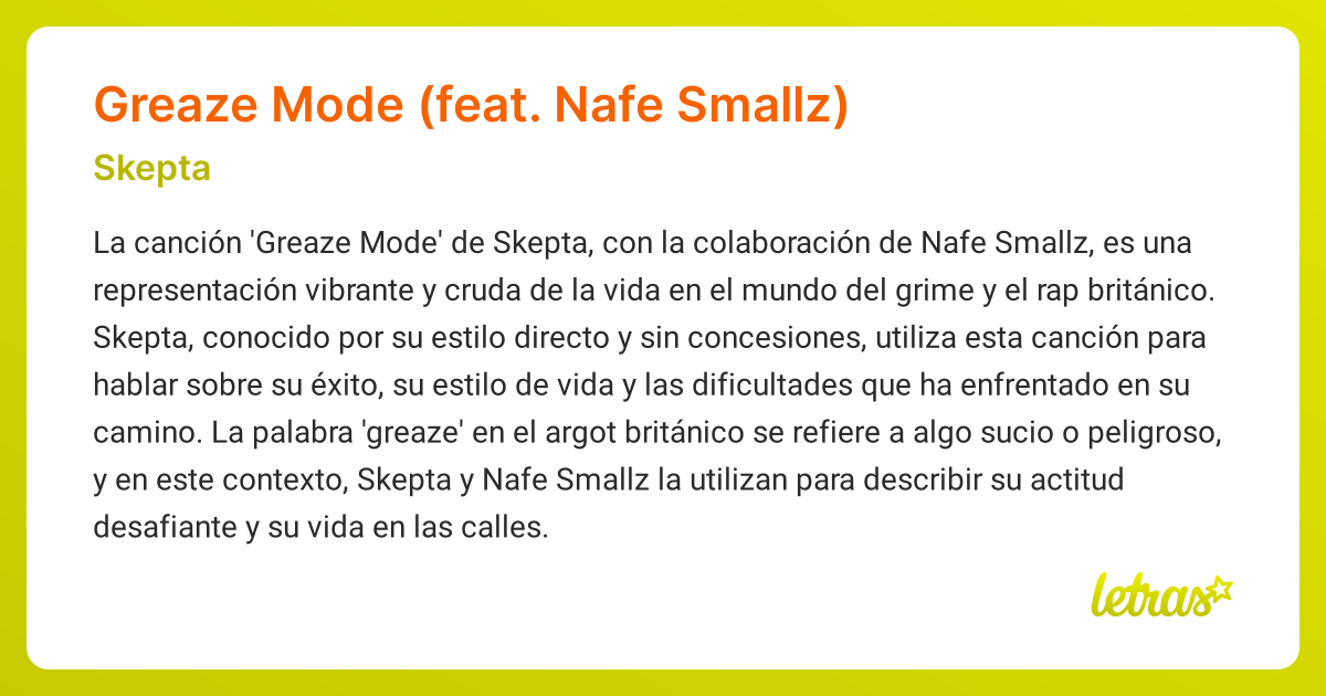 Significado de la canción Greaze Mode (feat. Nafe Smallz) (Skepta ...