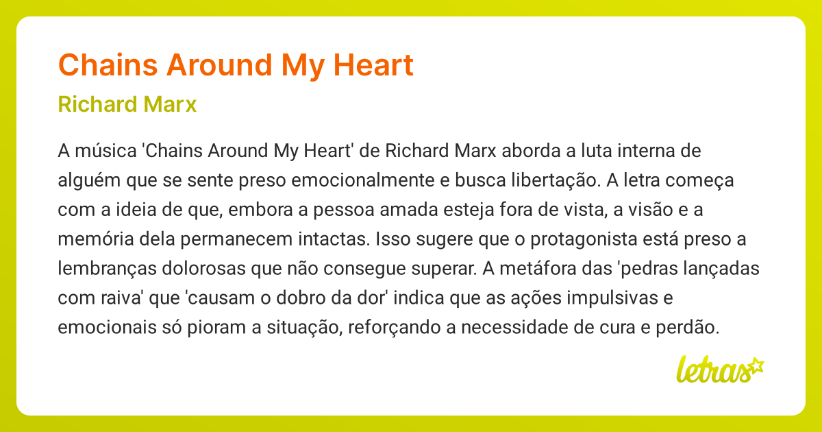 CHAINS AROUND MY HEART (SIGNIFICADO) Richard Marx