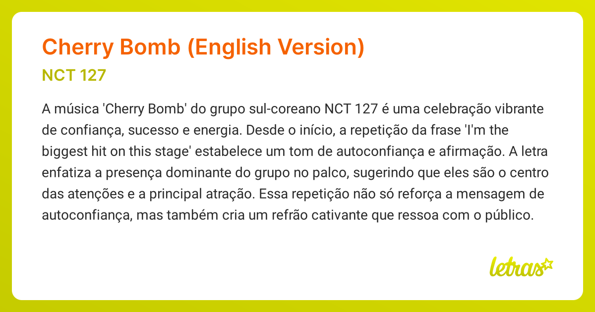 Significado da música CHERRY BOMB (ENGLISH VERSION) (NCT 127) LETRAS.MUS.BR