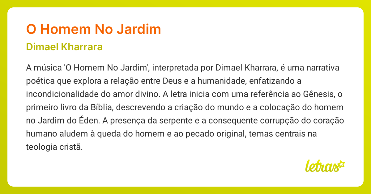 Significado da música O HOMEM NO JARDIM (Dimael Kharrara) - LETRAS.MUS.BR