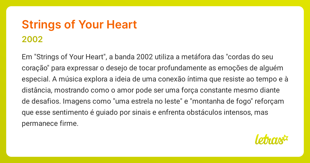 Significado da música STRINGS OF YOUR HEART (2002) - LETRAS.MUS.BR