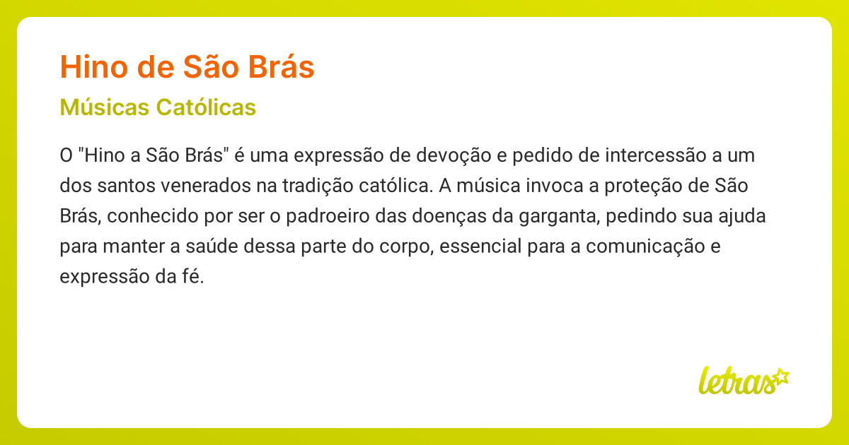 Significado da música HINO DE SÃO BRÁS (Músicas Católicas) LETRAS.MUS.BR