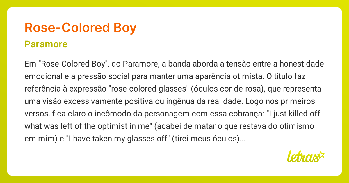 Significado da música ROSE-COLORED BOY (Paramore) - LETRAS.MUS.BR