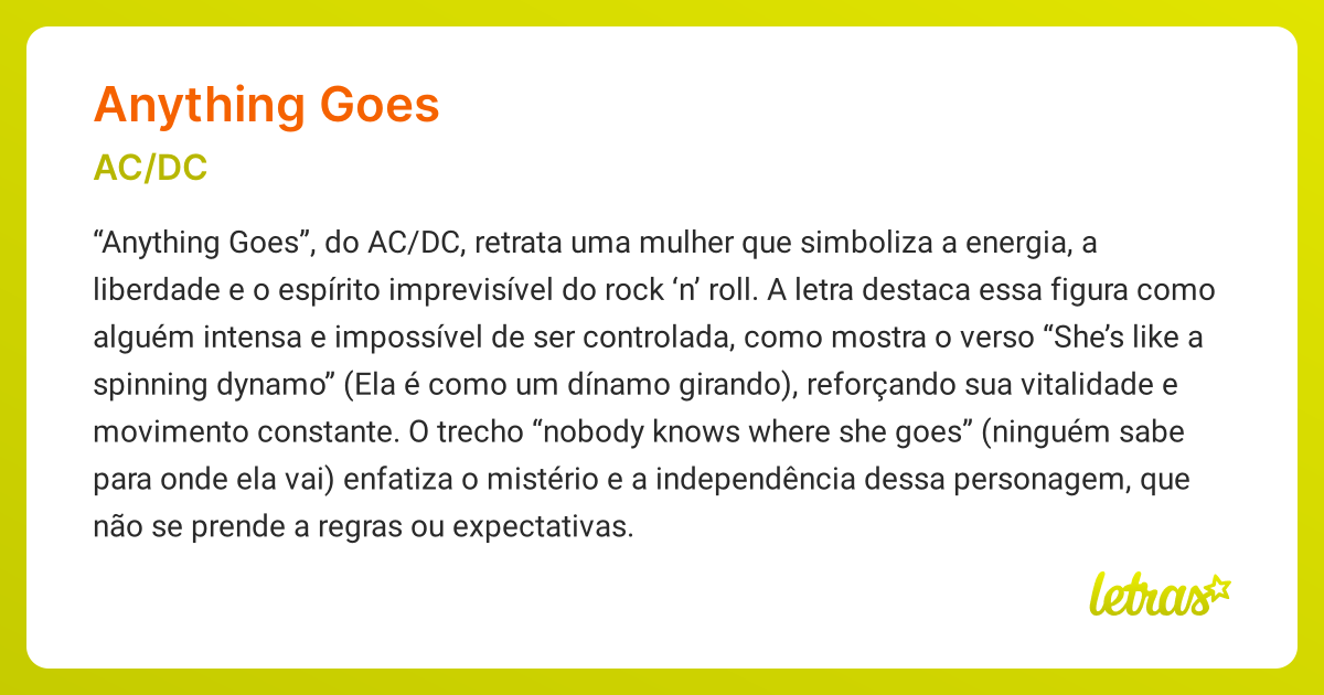 Significado da música ANYTHING GOES (AC/DC) - LETRAS.MUS.BR