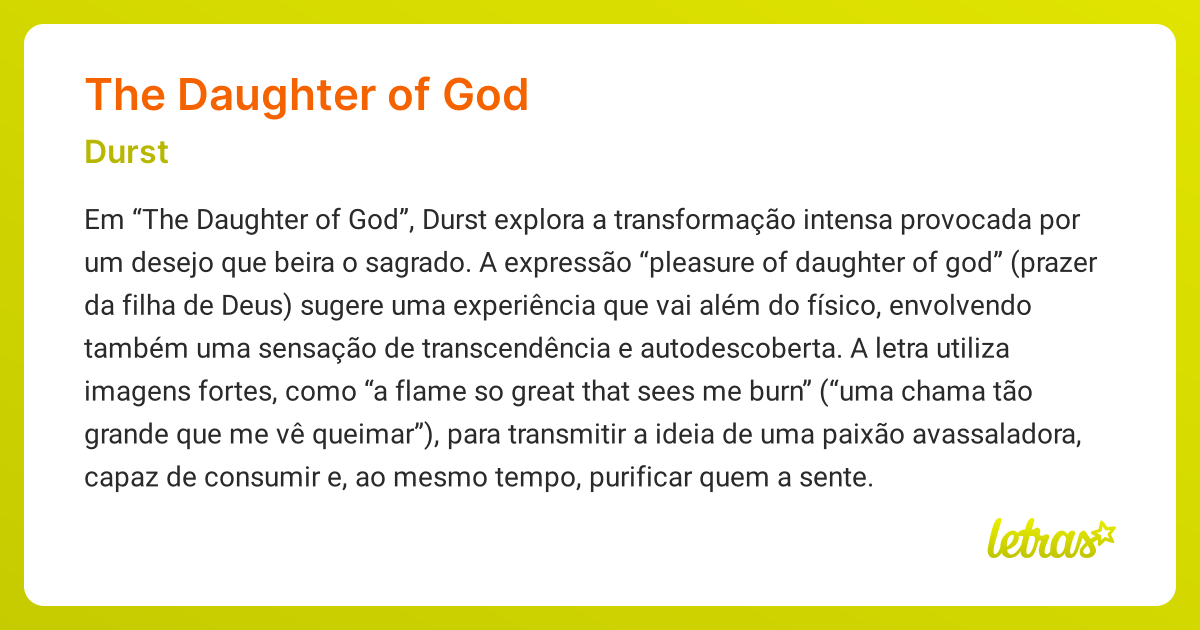 Significado da música THE DAUGHTER OF GOD (Durst) - LETRAS.MUS.BR