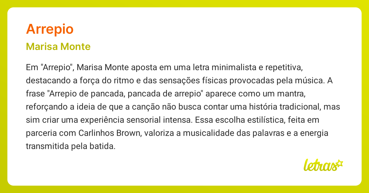 Significado da música ARREPIO (Marisa Monte) - LETRAS.MUS.BR
