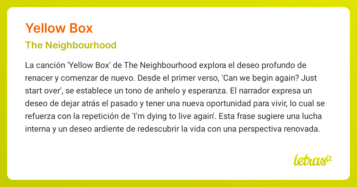 Significado de la canción YELLOW BOX (The Neighbourhood)