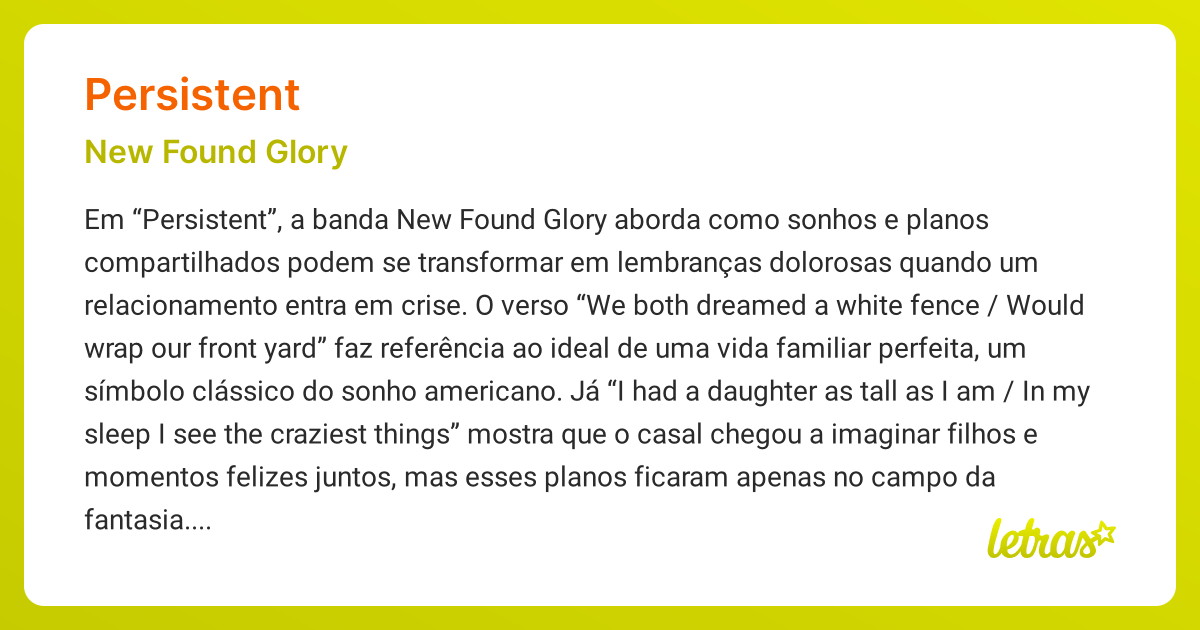 Significado da música PERSISTENT (New Found Glory) - LETRAS.MUS.BR