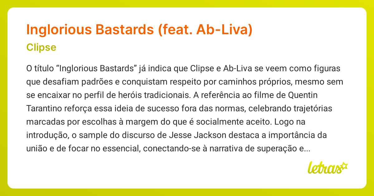 Significado da música Inglorious Bastards (feat. Ab-Liva) (Clipse ...