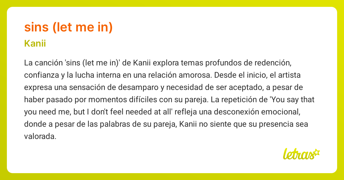Significado de la canción SINS (LET ME IN) (Kanii) - LETRAS.COM