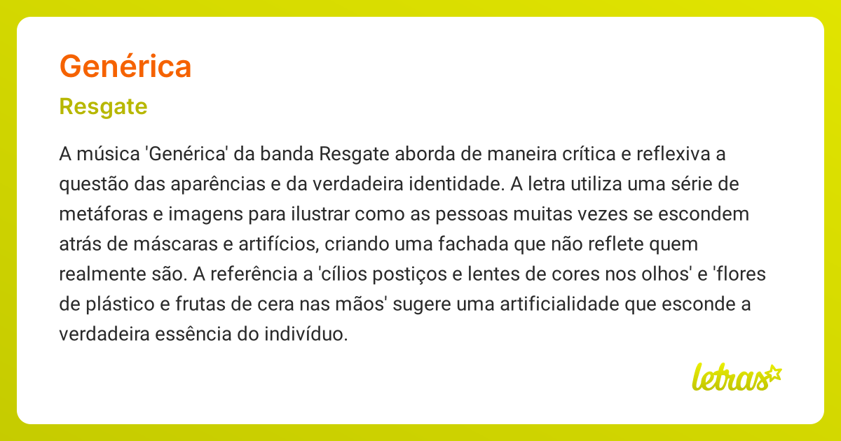 Significado da música GENÉRICA (Resgate) - LETRAS.MUS.BR