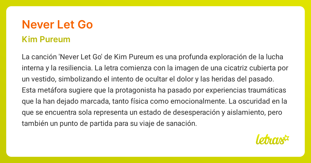 Significado de la canción NEVER LET GO (Kim Pureum) - LETRAS.COM