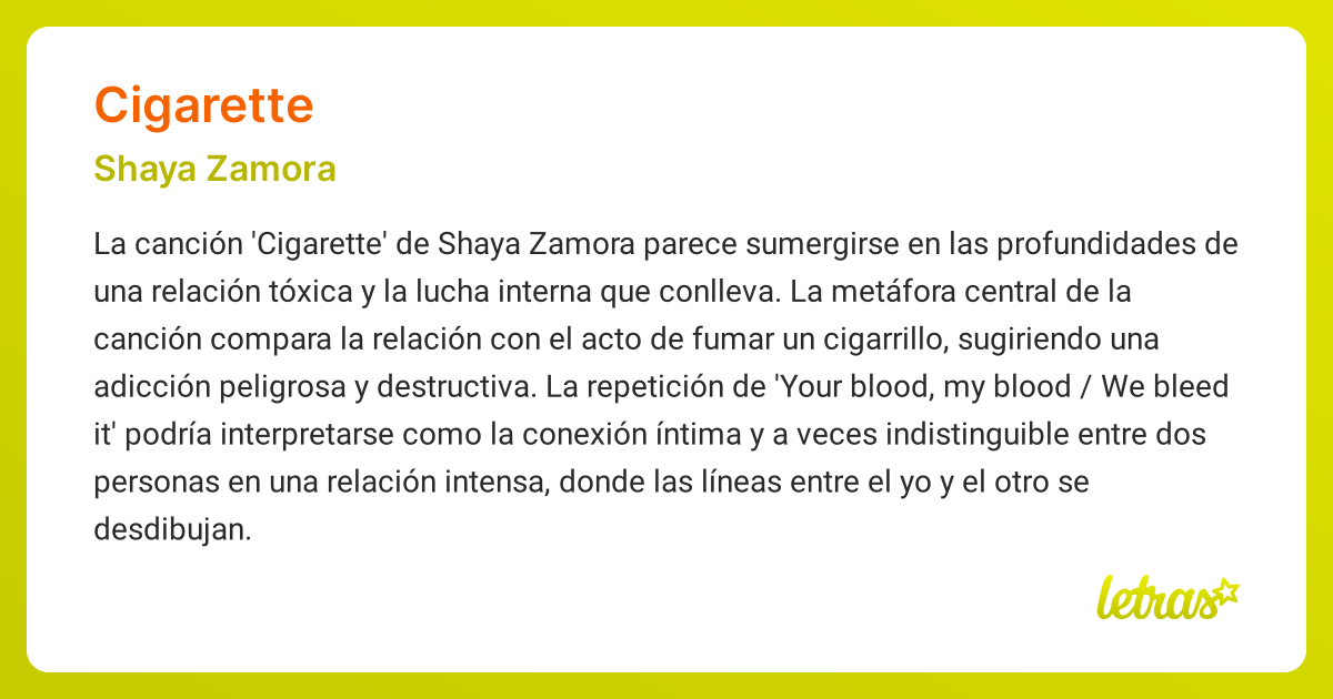 Significado de la canción CIGARETTE (Shaya Zamora)
