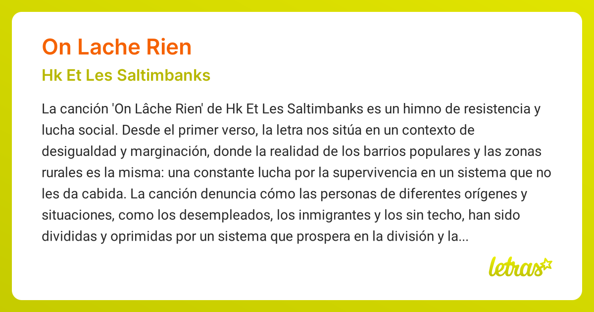 Significado de la canción ON LACHE RIEN (Hk Et Les Saltimbanks ...