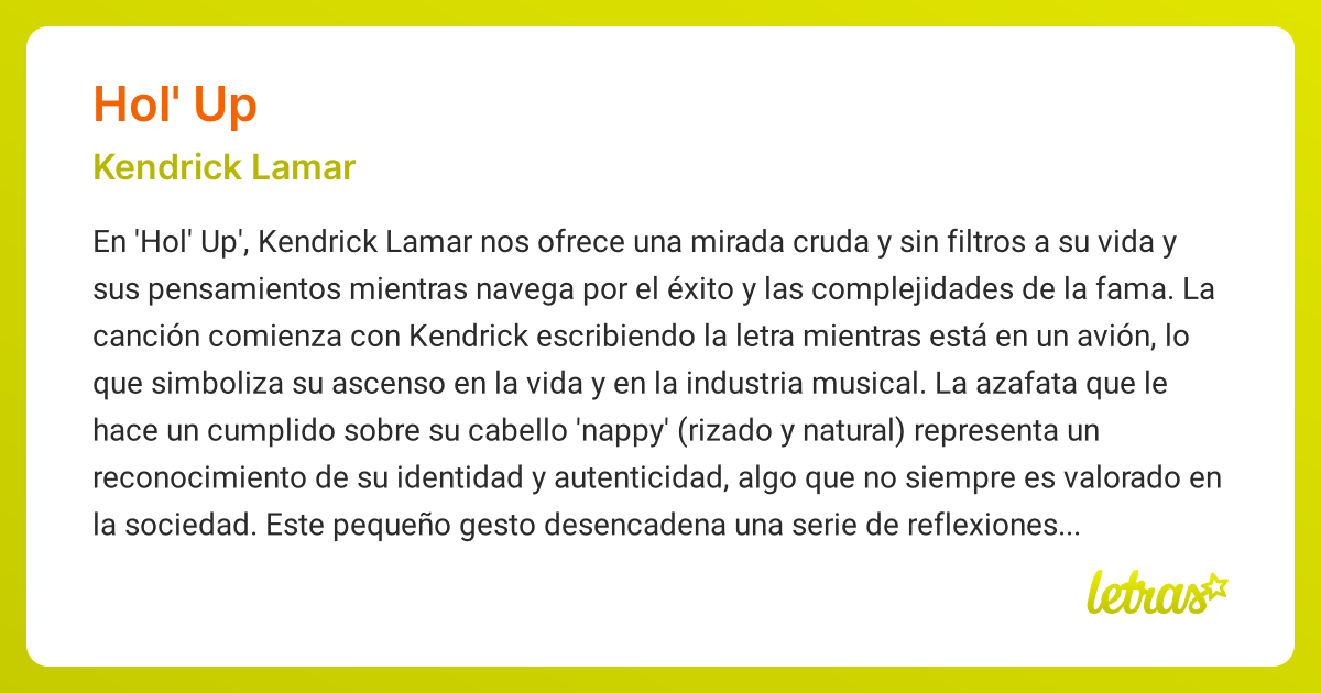 Significado de la canción HOL' UP (Kendrick Lamar)