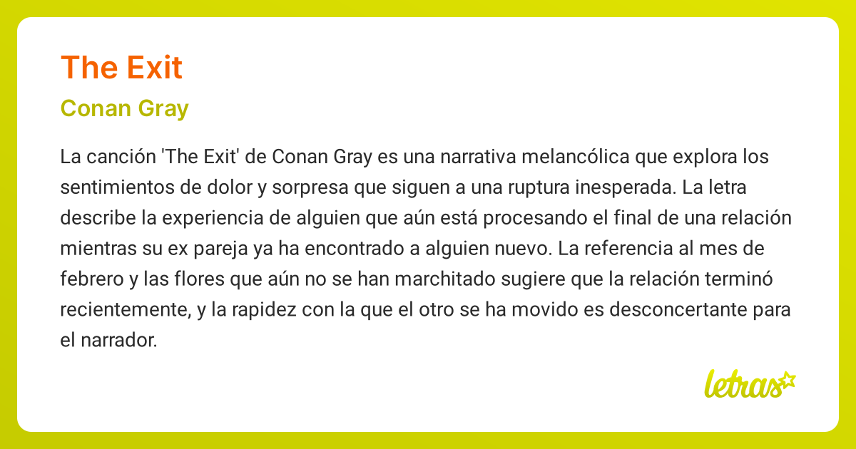 Significado de la canción THE EXIT (Conan Gray) - LETRAS.COM