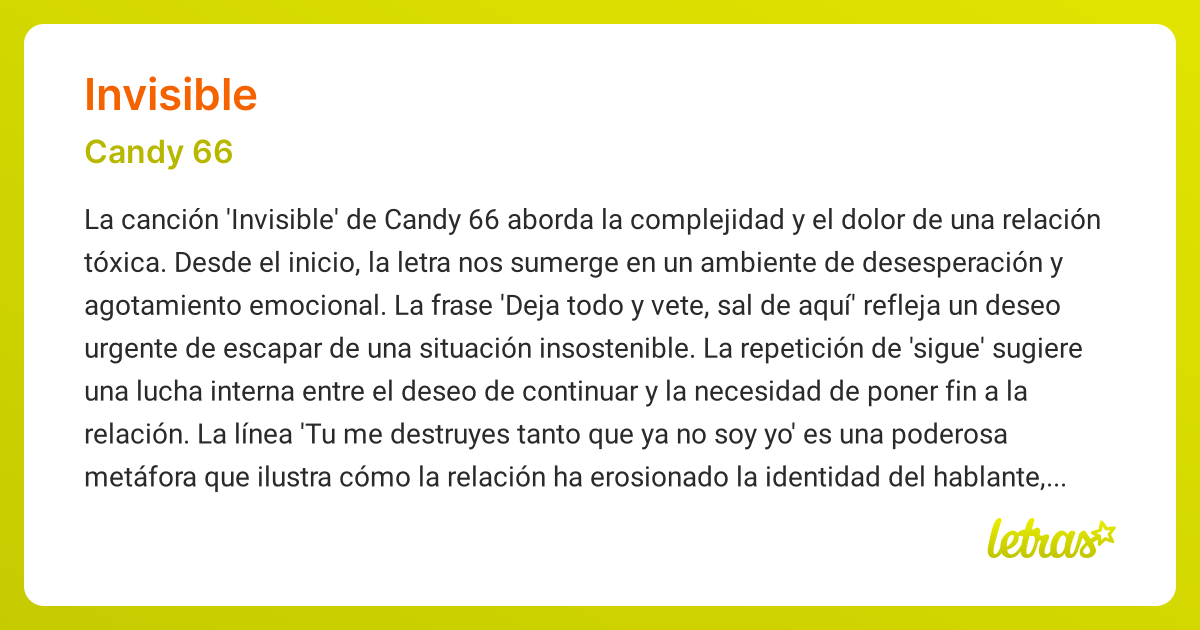 Significado de la canción INVISIBLE (Candy 66) - LETRAS.COM