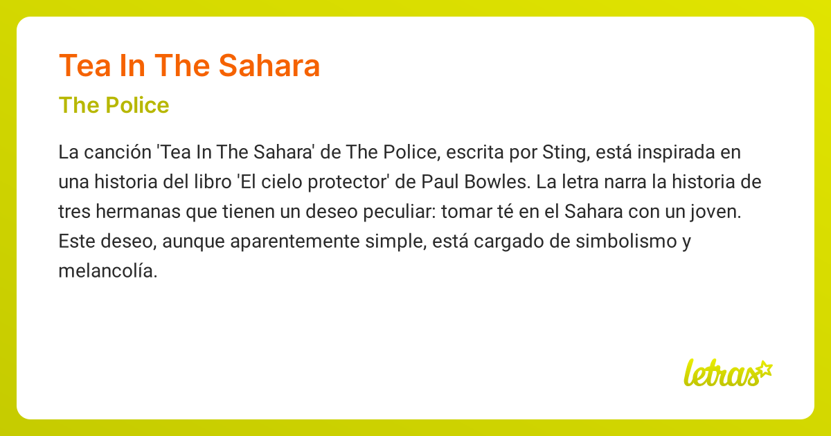 Significado de la canción TEA IN THE SAHARA (The Police)