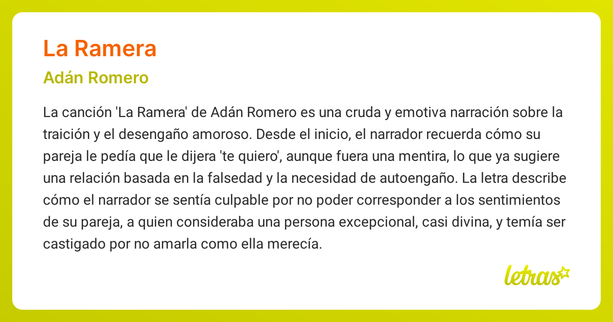 Significado de la canción LA RAMERA (Adán Romero) - LETRAS.COM
