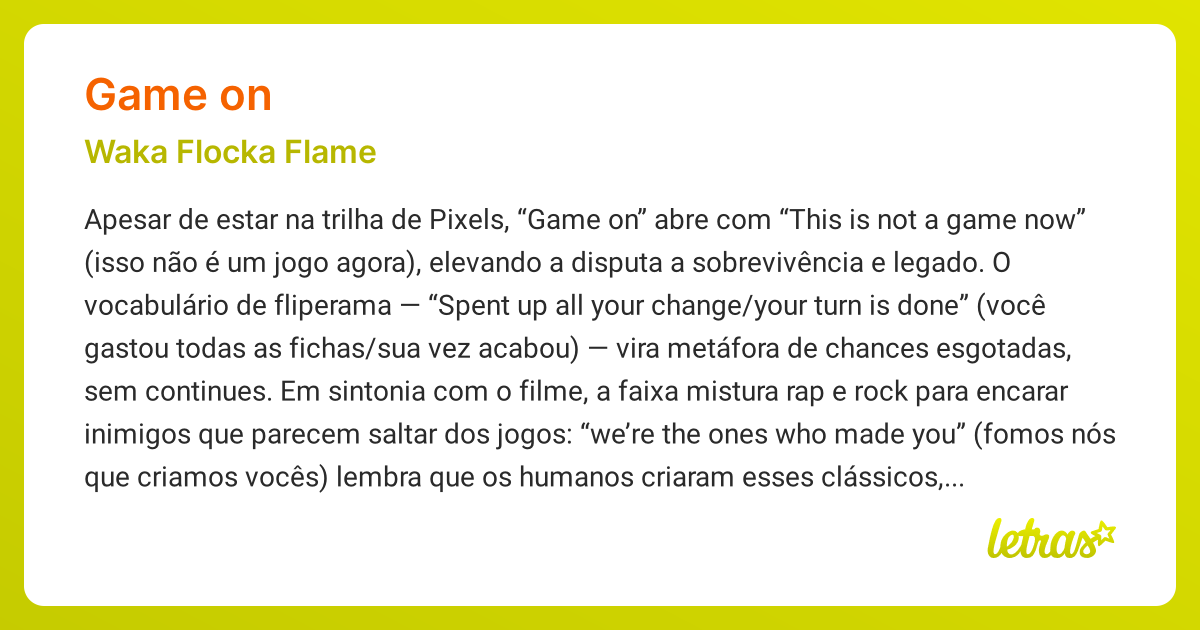 Significado da música GAME ON (Waka Flocka Flame) - LETRAS.MUS.BR